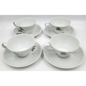Noritake Wild Ivy Flat Cup & Saucer Set Japan 1959-1973 Coffee Tea Set of 4